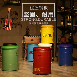 Loft Industrial Style American Retro Bar Stool Oil Drum Stool Paint Bucket Bar Stool Round Chair Storage Stool