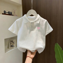 Children's Short-Sleeve Polo Shirt Summer 2026 New Stylish Pure Cotton Clothing for Boys and Girls with a Turn-Down Collar