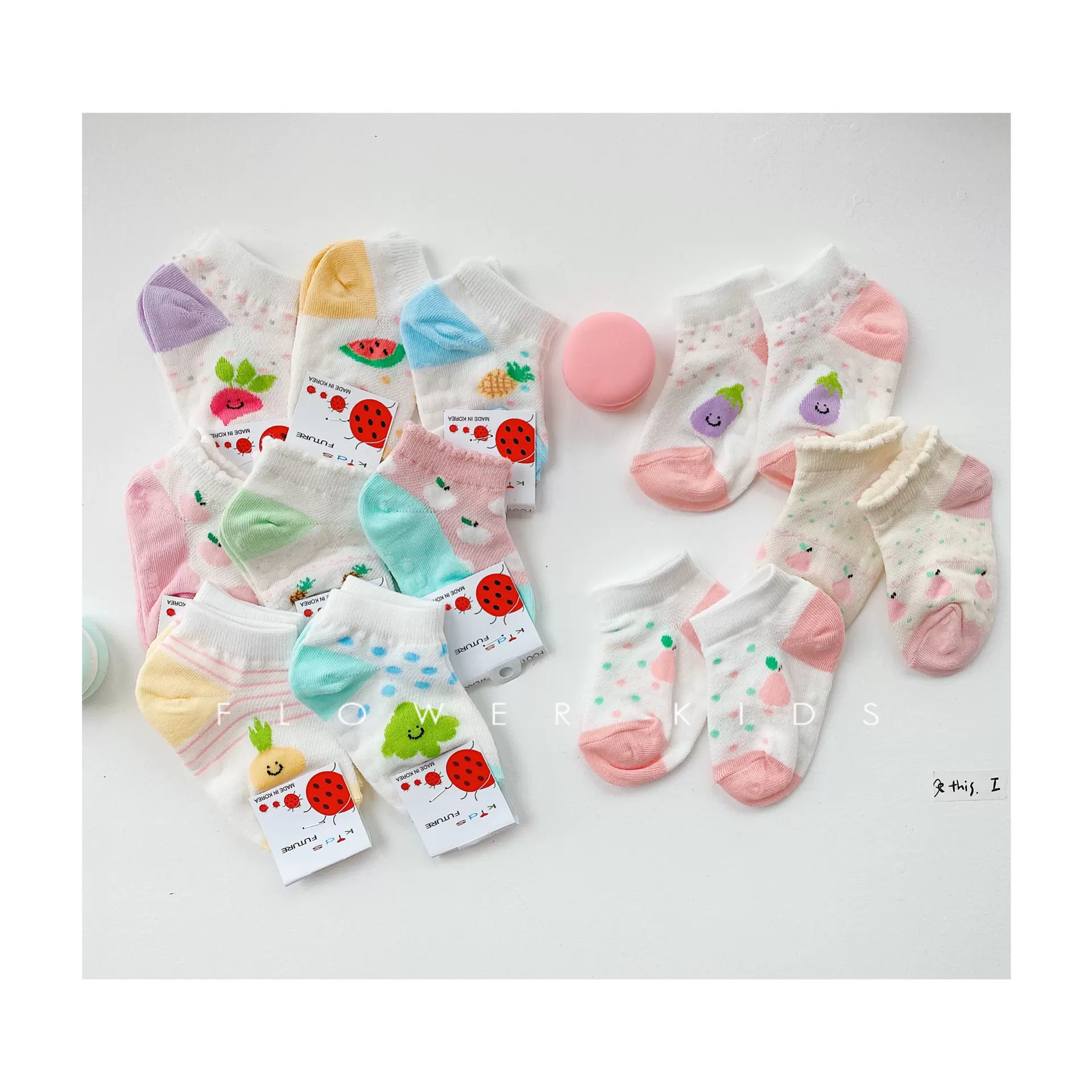 现货 韩国童装童袜kids男女童卡通水果彩色波点撞色舒适短袜子C3-Taobao