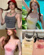 Pure desire, sweet girl letter printing strap vest with chest pad hot girl, wears short sleeveless tops
