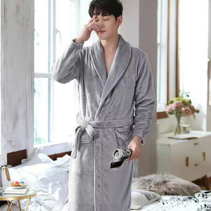 Internet celebrity autumn and winter pajamas men over the knee simplicity, lacerous bathrobe female plus velvet, warm bath coral velvet yuku