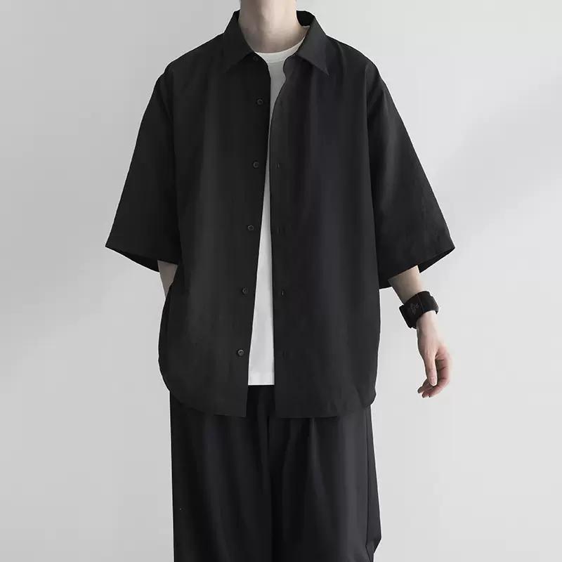 山本耀司暗黑系衬衫男款短袖夏季日系风男装冰丝衬衣薄款半袖外套-Taobao