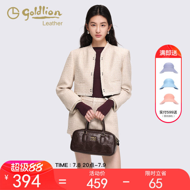 Goldlion 2025 Spring New Niche Design Portable Boston Pillow Bag Fashionable Genuine Leather Shoulder Crossbody Bag
