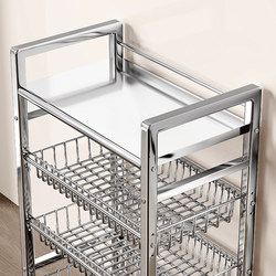 Stainless Steel Kitchen Microwave Oven Rack Vegetable Basket Floor-Standing Household Multi-Layer Functional Trolley Storage Pot Rack