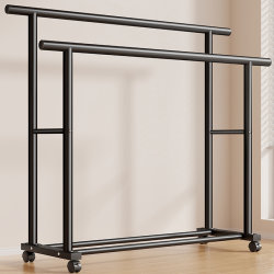 Simple Floor-Standing Coat Rack for Indoor Use, Movable Double-Rod Clothes Rack for Home Bedroom Clothing Storage