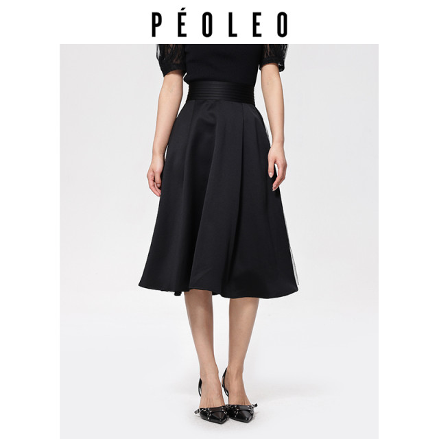 Piaole nets skirt female 2024 summer new commute temperament high waist high waist thin vertical fold mid skirt
