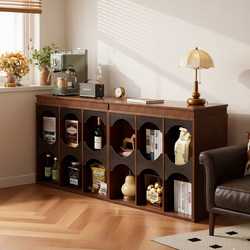 Medieval-Style Sofa Side Bookcase, Living Room Floor-Standing Grid Cabinet, Household Solid Wood Bookshelf, Integrated Storage Cabinet