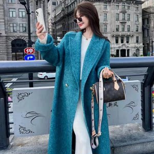 
[Jin Jin Pet Fan] 'Lake Ripples' lazy Hepburn style mid-length double-sided wool coat 8034