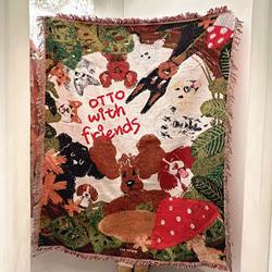 [Healing Dogs] Little Red Book DIY Handmade Vintage Style Art Tapestry Decorative Painting Sofa Blanket Knitted Throw Blanket