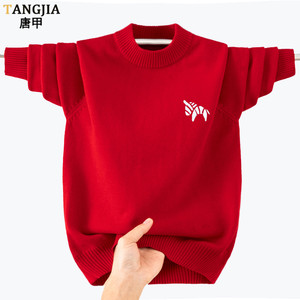 
New Year's red sweater for men and women, pure cotton, non-pilling, parent-child wear, student activity tops, couple knitted sweaters