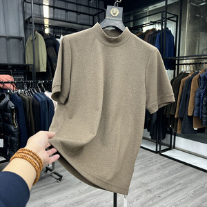 
Big brand withdraws half turtleneck autumn and winter German velvet warm short-sleeved sweater to keep warm and wear men's jacquard plaid bottoming shirt