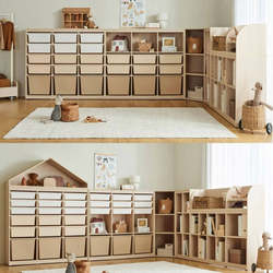 Nordic ins Style Solid Wood Eco-Friendly Children's Toy Storage Cabinet, Picture Book Rack, Toy Rack, Corner Storage Cabinet, Bookcase