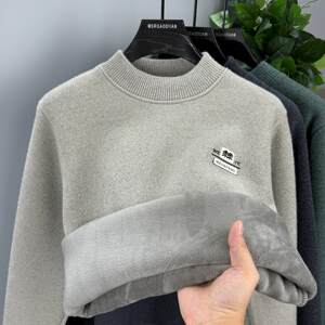 
High-end half-turtleneck sweater for men, thickened velvet warm top, chenille all-in-one velvet sweater, pullover base layer