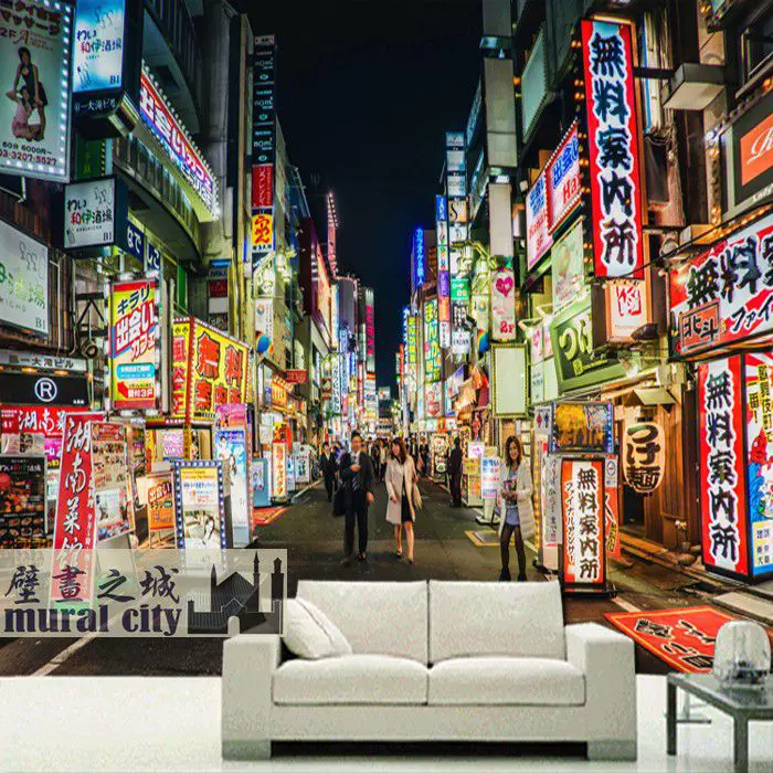 日本街道夜景壁紙東京都市井街景壁紙日本城市日料壁畫背景牆 Taobao