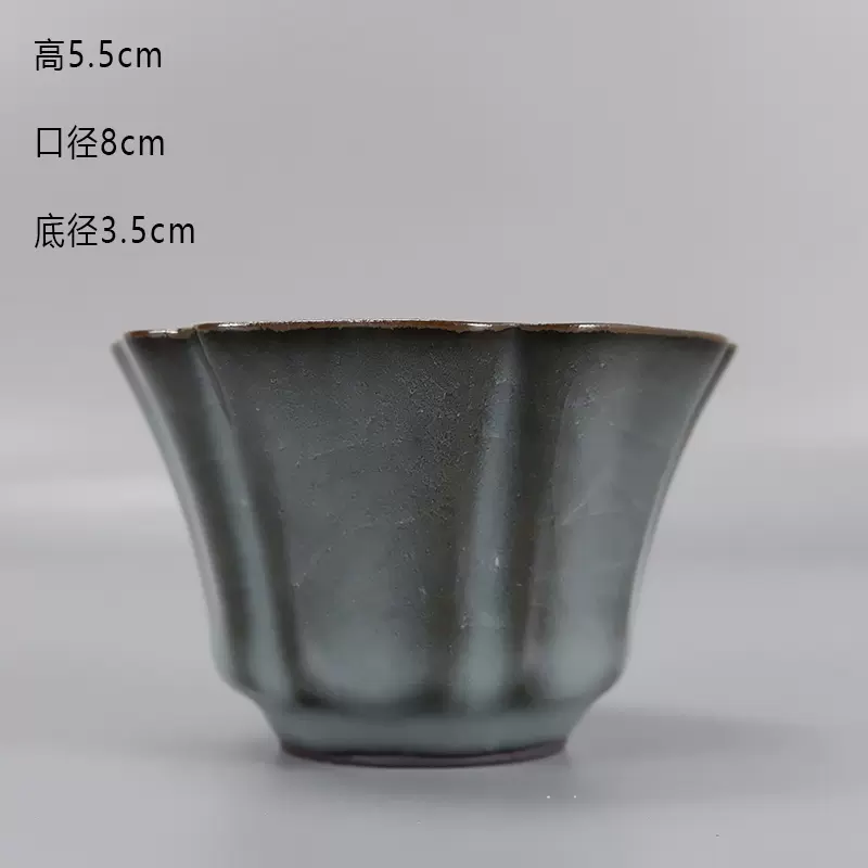 宋代官窑冰裂纹六方花口杯古董古玩旧货老货精品复古茶杯仿古瓷器-Taobao