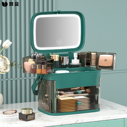 Cosmetic Storage Box, Dust-Proof, Large-Capacity Makeup Box for Skin Care Products, Desktop Led Storage Rack with Mirror