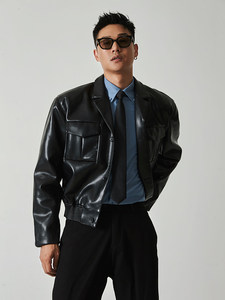 Song Chunjiang, the same lapel short work, leather jacket composite protein leather soft jacket outer jacket men's top
