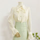 2025 Spring New Style Gentle Temperament Bow Shirt Women's Design Female Fashionable Flag Sleeve Mermaid Top