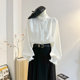 White fungus lace stand-up collar long-sleeved shirt for women 2025 spring French age-reducing temperament inner bottoming shirt top
