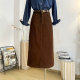 Retro corduroy skirt for women 2024 autumn and winter medium-length high-waist straight skirt for back slit casual temperament skirt