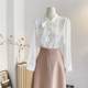 White lace-up bow satin shirt women's long-sleeved spring commuting shirt age-reducing temperament shirt top