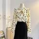 Lace-up bow polka dot chiffon shirt for women 2025 spring new French temperament polka dot printed long-sleeved shirt top