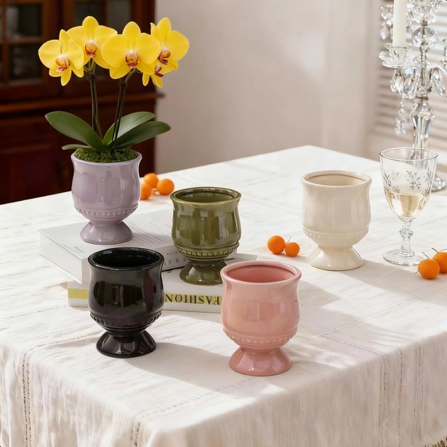 European -style Wenxin Lan Mengxiang Lan Di Orchid Ceramics Basin Green relief trophy