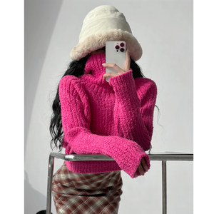 
Xiaoan autumn and winter dopamine rose red white turtleneck thickened sweater for women in autumn and winter INS blogger style short sweater