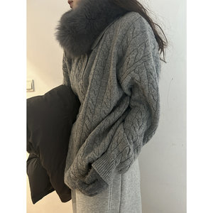 现货 正品韩代东大门冬 灰色老钱风羊毛针织衫慵懒宽松套头毛衣