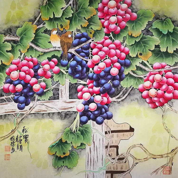 中国古美術・花鳥畫画・純手描き・宣紙・国画・書道品・珍品画・肉筆・文房置物・賞物 中国美術・純手描き四連花鳥蓮画芯・水墨画・啓功印款・肉筆・