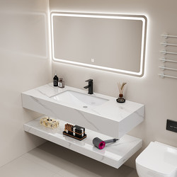 Cream-Style Double-Layer Slate Washbasin Bathroom Vanity Modern Minimalist Household Ceramic Washbasin Bathroom Cabinet