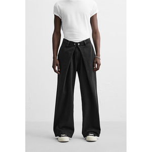 
2026 spring new men's clothing black cotton simple casual comfortable pleated loose jeans 0840444