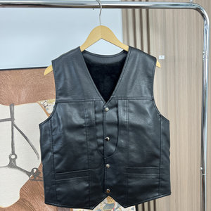 
Recommended for self-retention! Crisp and handsome! Foreign trade men's autumn and winter velvet warm and windproof casual leather vest vest is trendy
