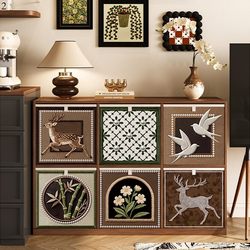 Medieval-Style Fabric Folding Storage Box, Kalek Grid Cabinet Storage Basket, Household High-End Large-Capacity Organizing Box