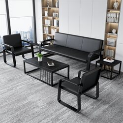 Office Sofa Coffee Table Combination Reception Room Business Reception Long Row Chair Three-Position Office Iron Frame Three-Seat Sofa