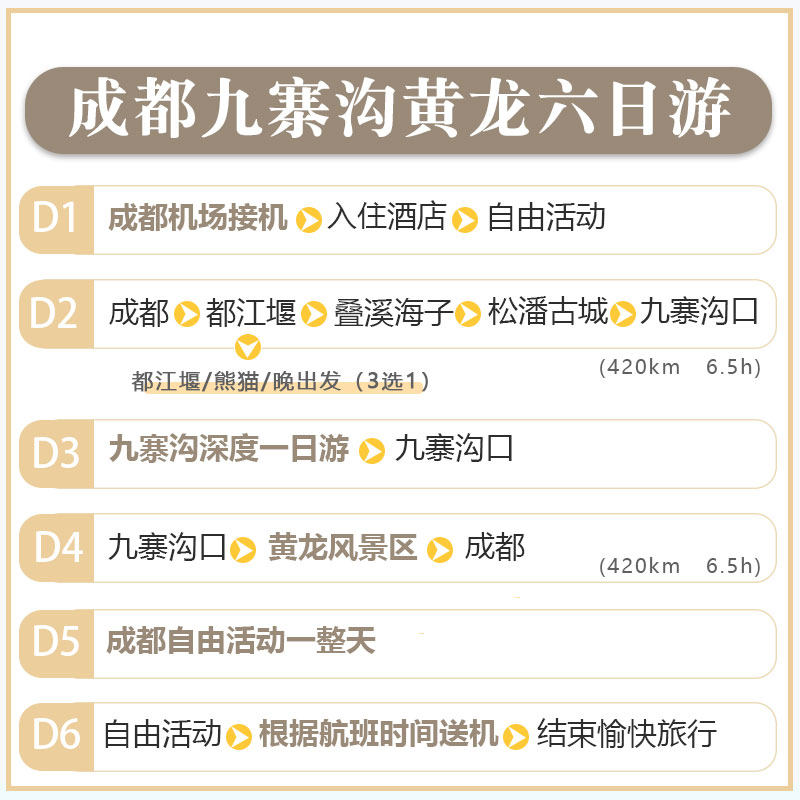 成都到九寨沟黄龙纯玩旅游希尔顿洲际vip2-6人私家小团包车6天5晚