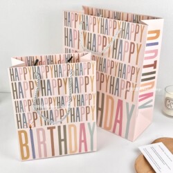 Colorful Happy Birthday Thickened Gift Paper Bag Tote Bag Holiday Gift Packaging Bag for Giving Away