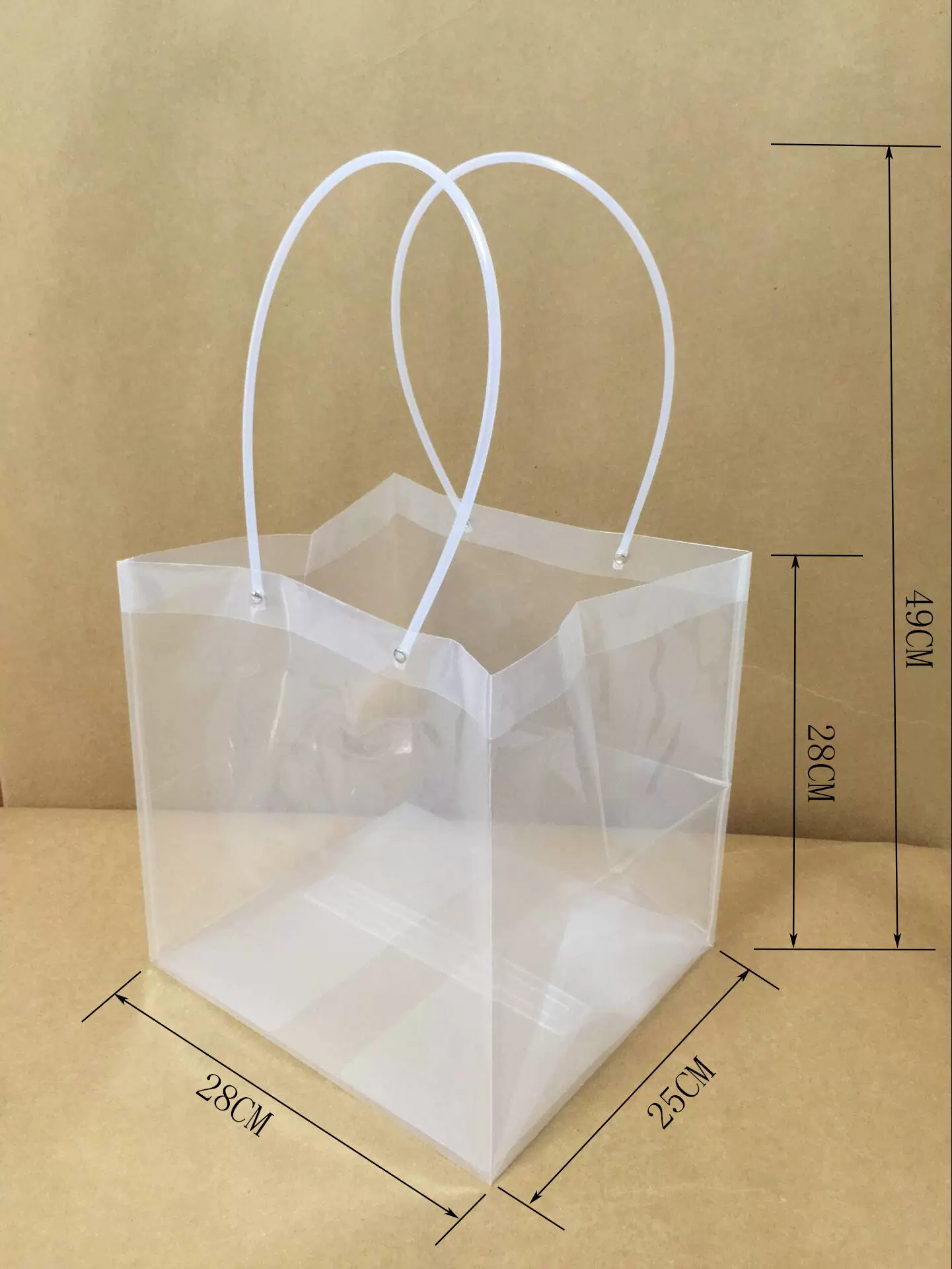 方形手提袋透明蛋糕店花店礼盒花袋长柄提袋鲜花束