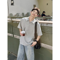 Gray Short-Sleeve Men's Polo Shirt, Summer Sunshine Clean Style, Men's Outfit, Regular Shoulder, Turn-Down Collar T-Shirt, Heavy Half-Sleeve