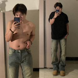 Slightly Chubby Men Wear Big Belly T-Shirts, Men's Pure Cotton Black Slimming Loose Short-Sleeved Plus-Size Heavyweight Half-Sleeve