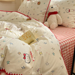 Cute Cat Pure Cotton Bed Four-Piece Set New Style All-Cotton Duvet Cover Bed Sheet Quilt Cover Bedding Dormitory Student Three-Piece Set