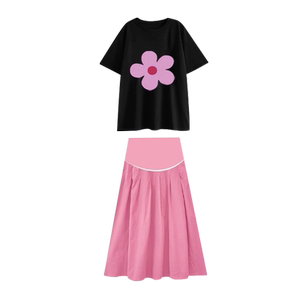 
Maternity suit short-sleeved thin loose casual printed round neck top skirt 2026 new two-piece summer set