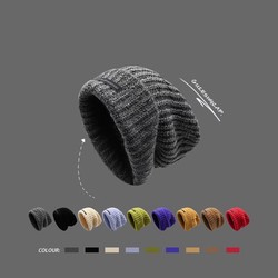 Hong Kong Purchasing Agent For Autumn And Winter Big Head Circumference Pile Hats For Men And Women, Loose Thickened And Lengthened Baotou Woolen Knitted Cold Hat Trend