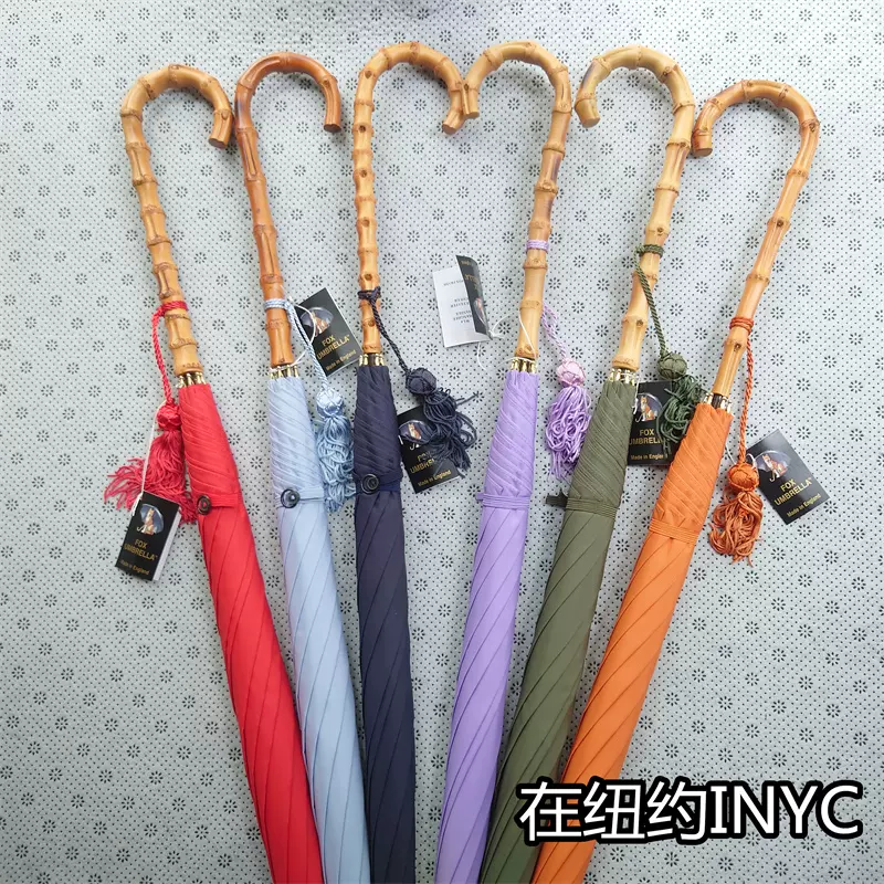 多色现货！英国Fox Umbrellas竹节手柄女款流苏长柄晴雨伞WL4超美-Taobao