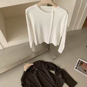 
SELF/SERVICE side oblique concealed button small cardigan Korean thin air-conditioned shirt sun protection temperament top 1398