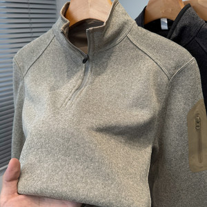 
Three-dimensional cutting half-zip sweatshirt for men, outdoor sports and leisure autumn and winter knitted stand-up collar and velvet inner wear