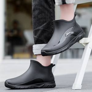 Rain boots for men casual rain boots fashionable short tube waterproof outside wear kitchen anti-slip rubber shoes thick sole water shoes fishing work