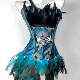 TDH original handmade blue and green peacock gothic dark strap drawstring feather bra affordable corset tube top