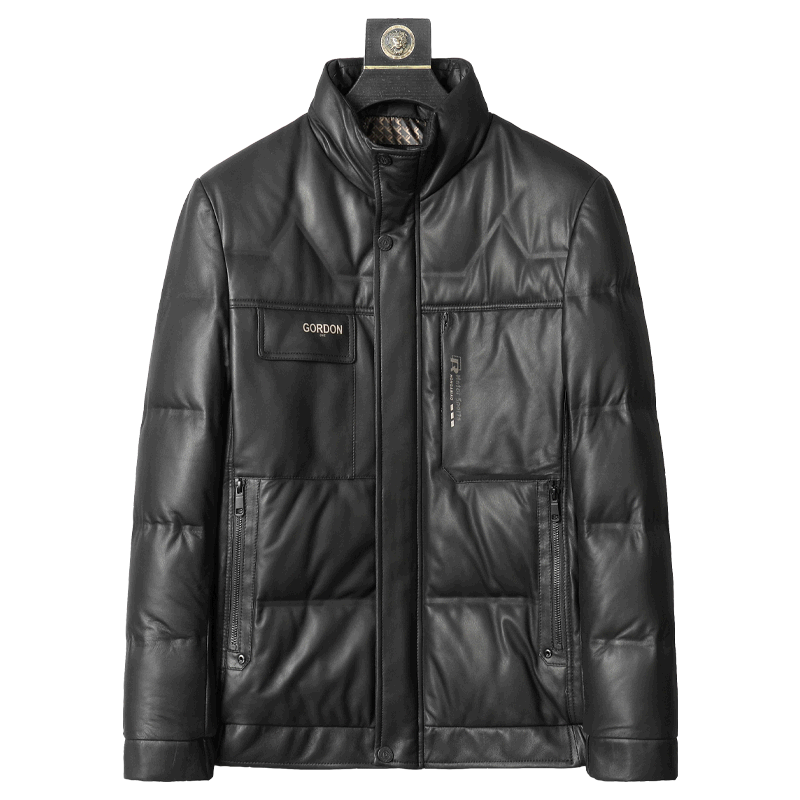 
New genuine leather jacket for men in autumn and winter Haining sheepskin genuine leather down jacket young stand-up collar plus velvet leather jacket jacket