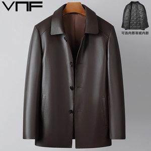 
New autumn and winter genuine leather jacket for men sheepskin lapel mid-length loose genuine leather down jacket warm daddy jacket